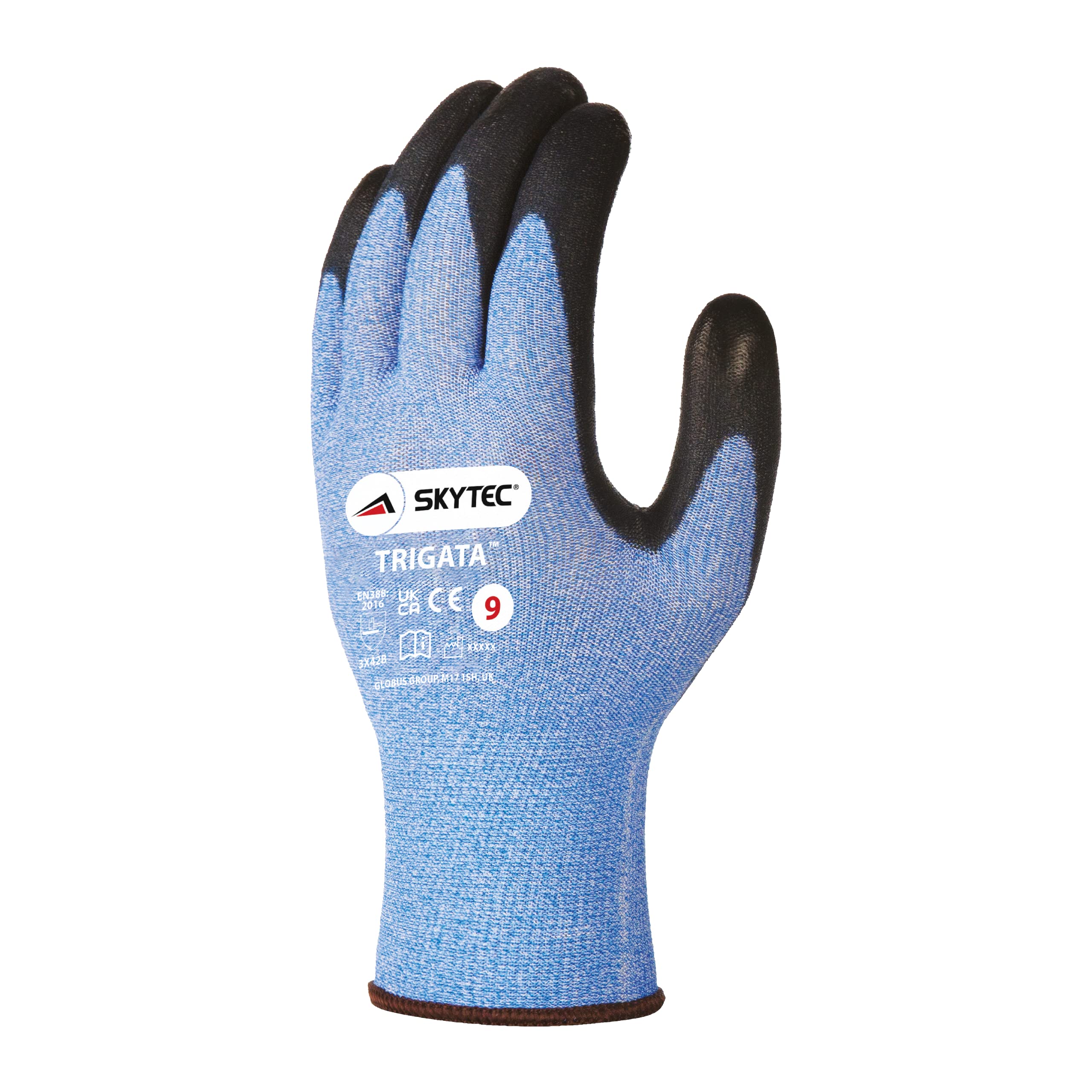 Skytec Trigata 1 Pair Blue Nylon Safety Work Gloves with Polyurethane (PU) Coating that Provide Cut Resistance (L)
