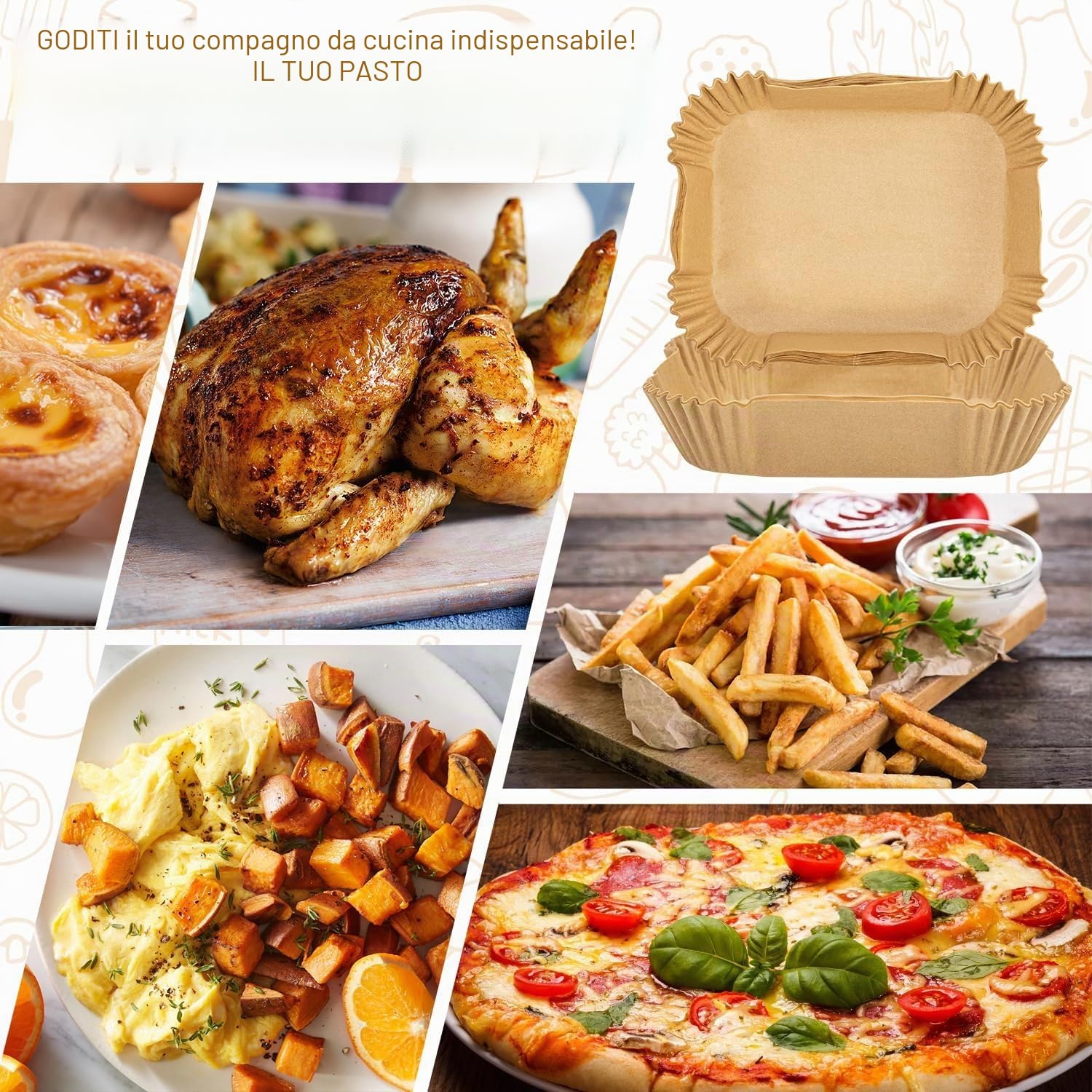 Carta Forno per Friggitrice ad Aria Cosori 10 Litri, 180 Pezzi Carta da Forno per Cosori Friggitrice ad Aria 10 Litri, Carta Pergamena Contenitori Friggitrice ad Aria Accessori
