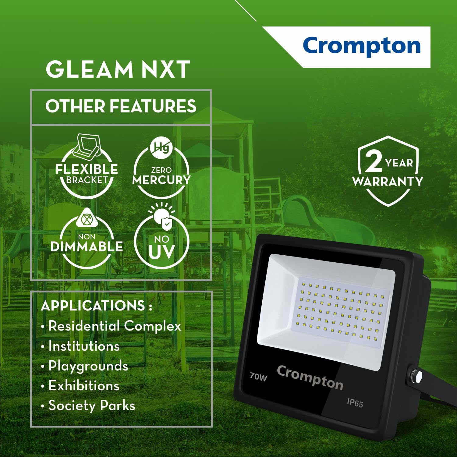 Crompton LED Flood Light - 70W, Wide Angle -3