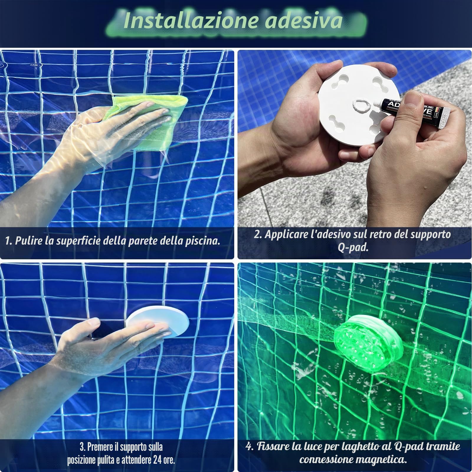 Qoolife Ricaricabile LED Sommergibili Con Telecomando, USB RGBW Luci Piscina Impermeabile Subacquee per La Cerimonia Nuziale, Partito, Piscina, Fish Tank Decorazione (1Pacco)