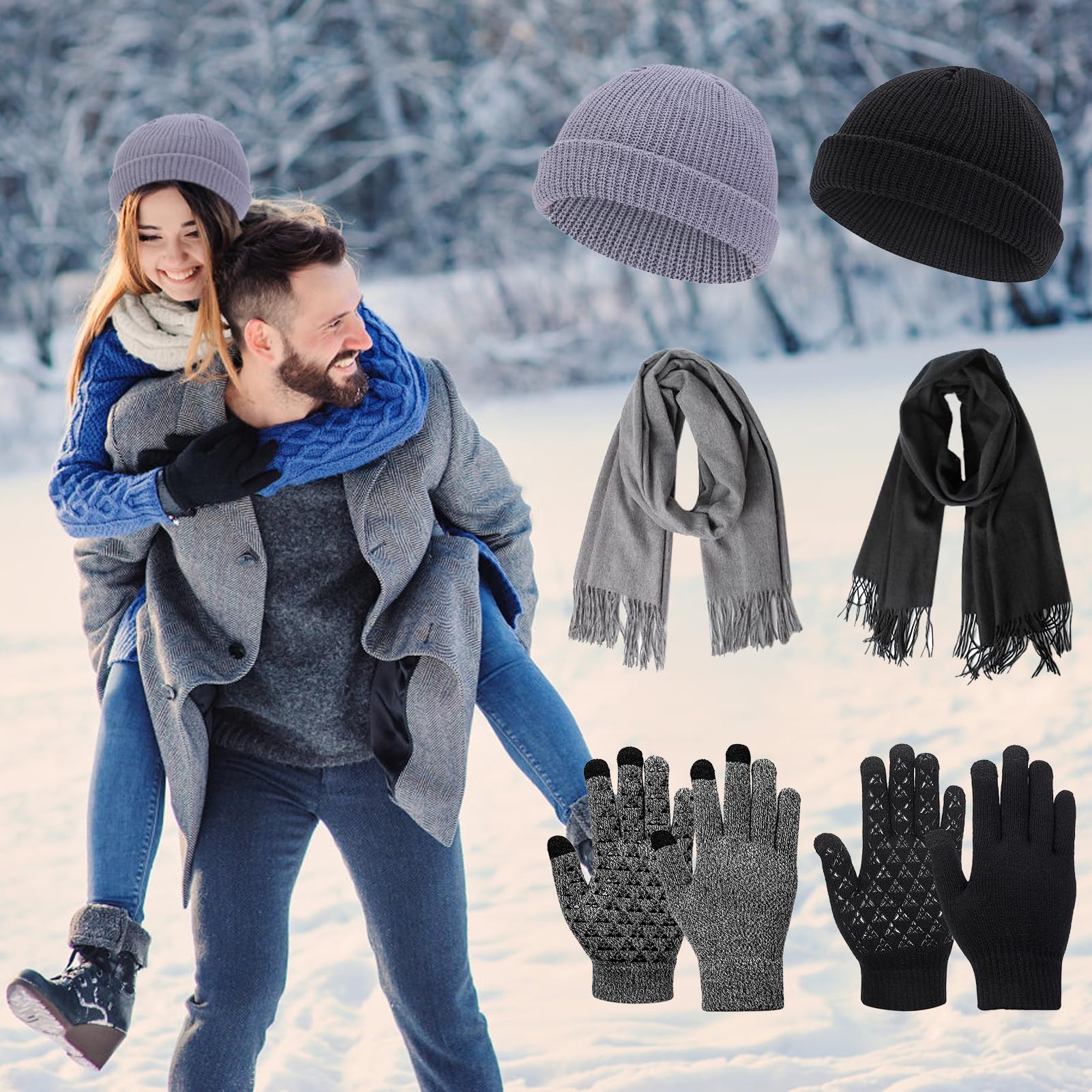 Mütze Schal Handschuh-Sets für Herren Damen 6-Stücke Mode Strick Beanie Hüte Touchscreen Handschuhe Warmes Set für kaltes Wetter