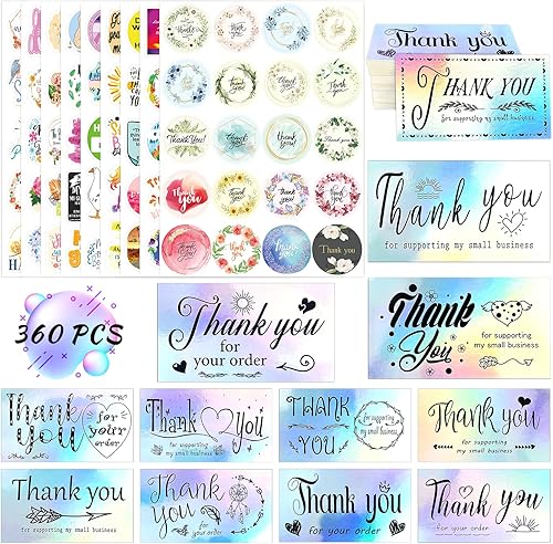 zheyistep Juego de 360 tarjetas de agradecimiento y calcomanías, 180 tarjetas de agradecimiento holográficas, 20 calcomanías de agradecimiento para zheyistep Juego de 360 tarjetas de agradecimiento y calcomanías, 180 tarjetas de agradecimiento holográficas, 20 calcomanías de agradecimiento para