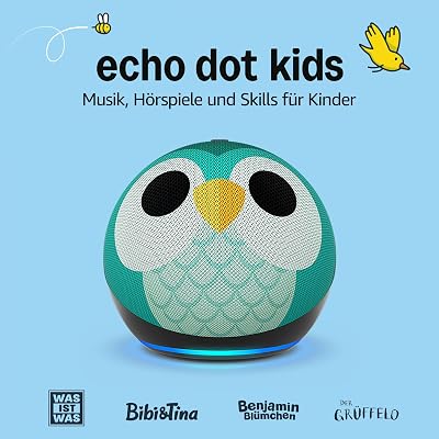Echo Dot Kids (Neueste Generation) | Smarter WLAN- und Bluetooth-Lautsprecher | 1 Jahr Amazon Kids+ inklusive | Eulen-Design, mit Alexa+ Early Access