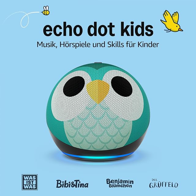 Echo Dot Kids (Neueste Generation) | Smarter WLAN- und Bluetooth-Lautsprecher | 1 Jahr Amazon Kids+ inklusive | Eulen-Design, mit Alexa+ Early Access