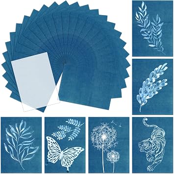 NOVWANG 45 Sheets Cyanotype Sun Print Paper With Acrylic Board - High-Sensitivity Sun Art Paper for DIY Arts and Crafts Projects