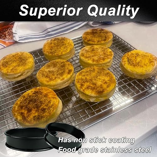 Miniatura 9 de Paquete de 10 anillos ingleses para magdalenas, anillos de cocina de acero inoxidable de doble enrollado, moldes redondos de 4 pulgadas, anillos