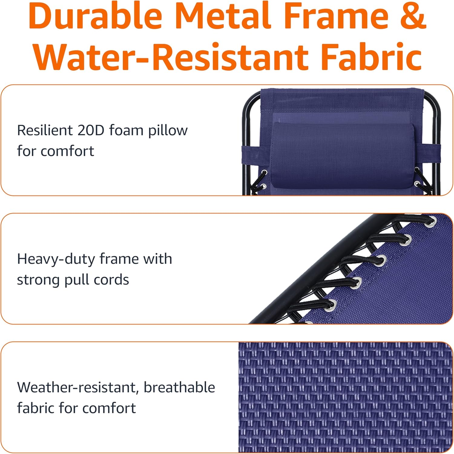 Amazon Basics Outdoor Patio Zero Gravity Folding Reclining Lounge Rocking Chair with Pillow, Afforable Folding Chairs for Outside, Navy