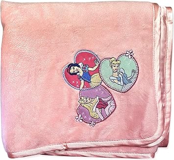 Princess Ariel, Belle, Cinderella and Snow White Throw Blanket Pink