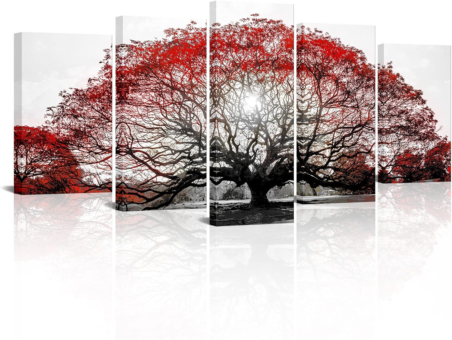 OuElegent Black and Red Tree Canvas Wall Art Sunset Landscape Painting Pictures Large Tree of Life Prints Artwork for Living Room Office Decor Ready to Hang