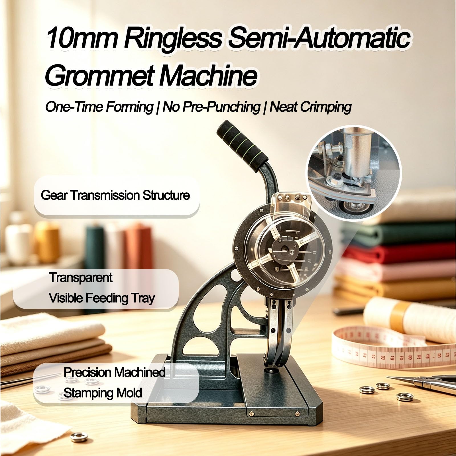Ösenwerkzeug ohne Bohren, Mobile Ösenpresse | Präzise mobile Ösenmaschine mit Halbautomatik, Magazin-Einzug & Ergonomie-Griff für PVC Stoffe
