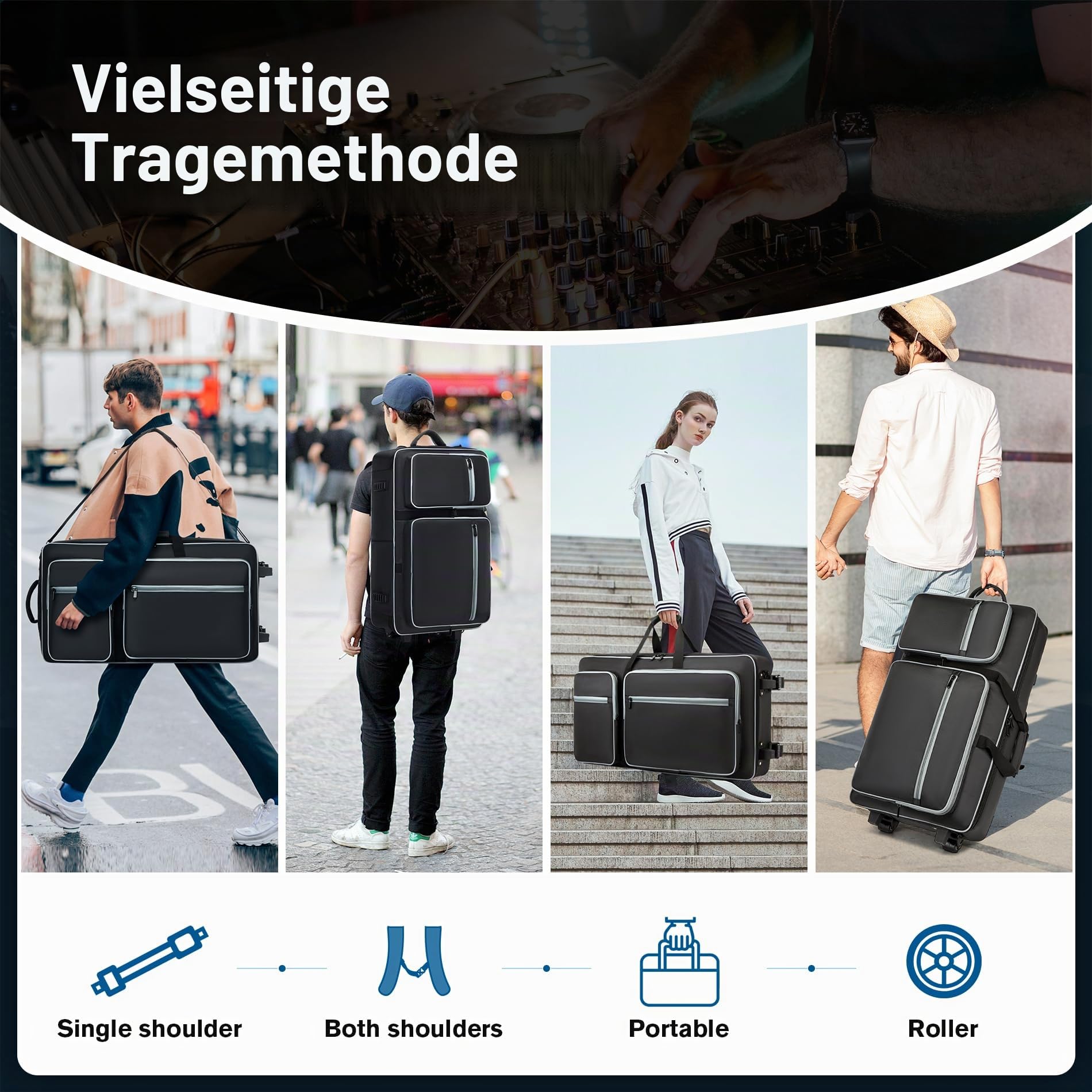 DJ-Tasche mit Rollen, kompatibel mit DDJ FLX10/1000/1000SRT/REV7/REV5/SCLIVE 4, DJ-Controller-Tasche für Pioneer DJ-Ausrüstung, DJ-Controller-Tasche mit Mehreren Taschen für DJ-Zubehör, weicher