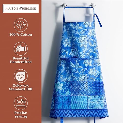 Miniatura 8 de Maison d' Hermine Kelim - Delantal de cocina 100% algodón (1 unidad) con cuello ajustable y bolsillo central oculto, con lazos largos, para mujeres,