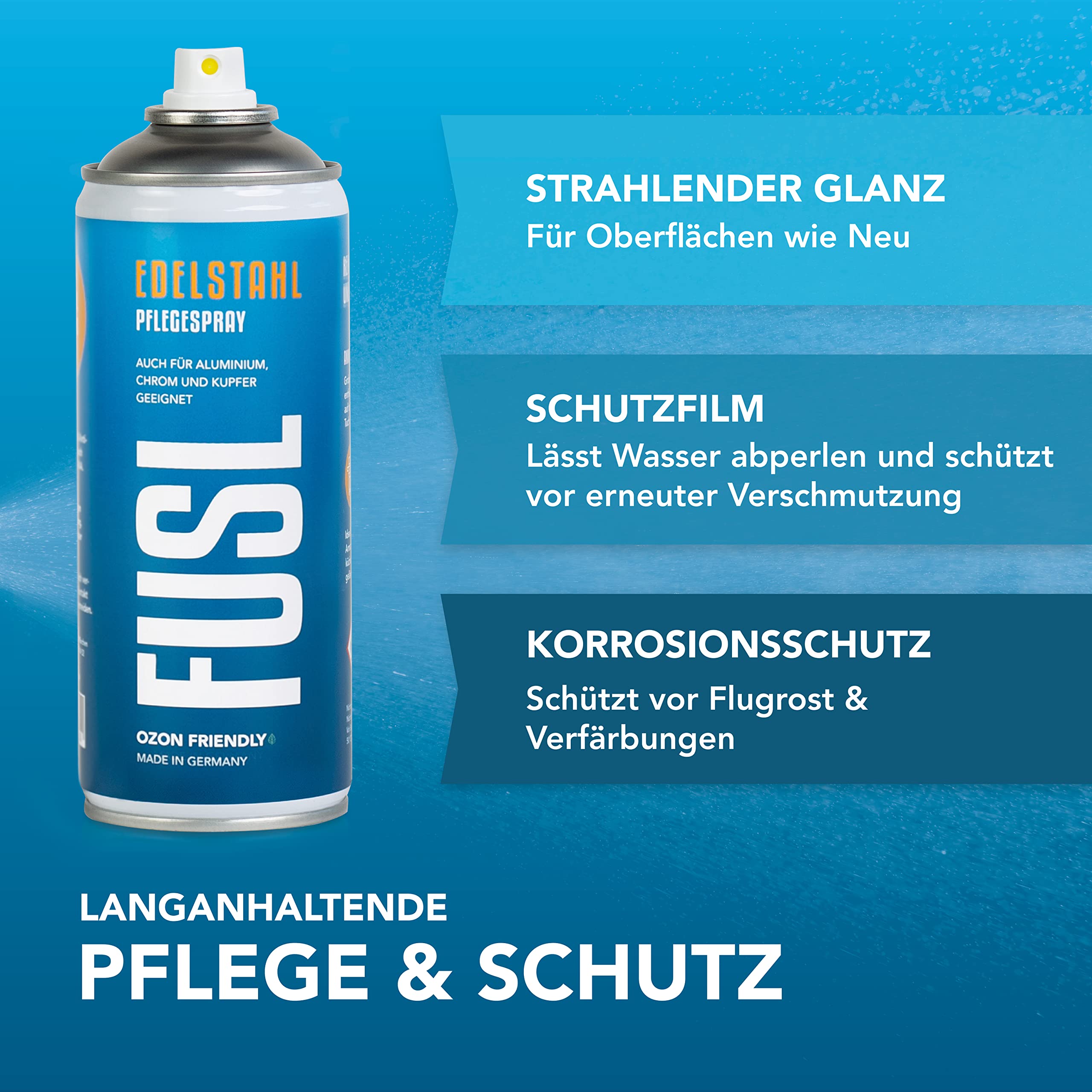 Edelstahl Pflegespray 12x 400ml, streifenfreie Reinigung, Pflege & Schutz von Edelstahl, Chrome, Aluminium - für Haushalt, Gastro, Küche, Grill - Ideal gegen Fingerabdrücke & Wasserflecken