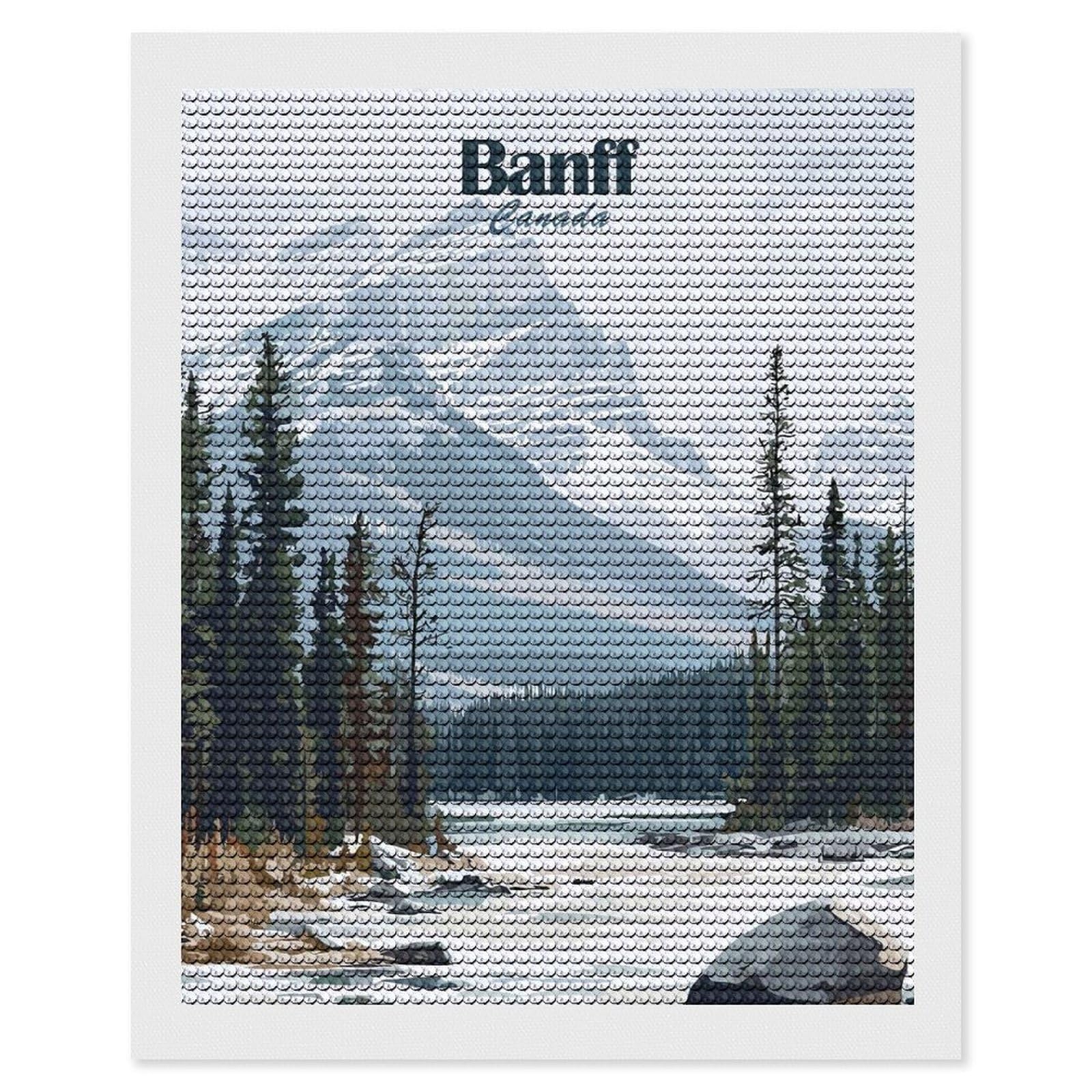 Junmoney Banff Canada Mountain Landscape Illustration Diamond Painting Canvas Kit 16"x20", Round Gems, Living Room Decor, Seasonal Gift Choice, Modern Decor