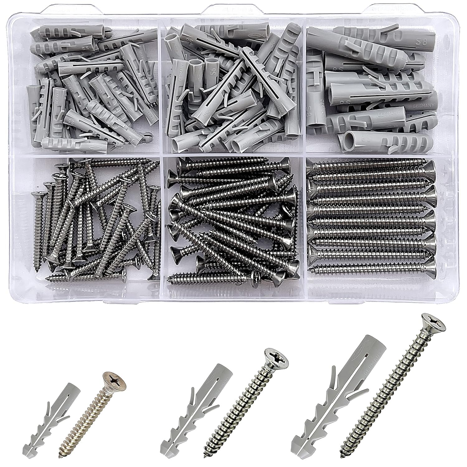 Sahmbi Innovations Nylon Dry Wall Rawl Plugs/Gitti, 304 Grade Rust Proof Stainless Steel Screws - Flat Phillips CSK Head - Assorted Kit (Set of 60 = Total 120 Pieces)-image-37