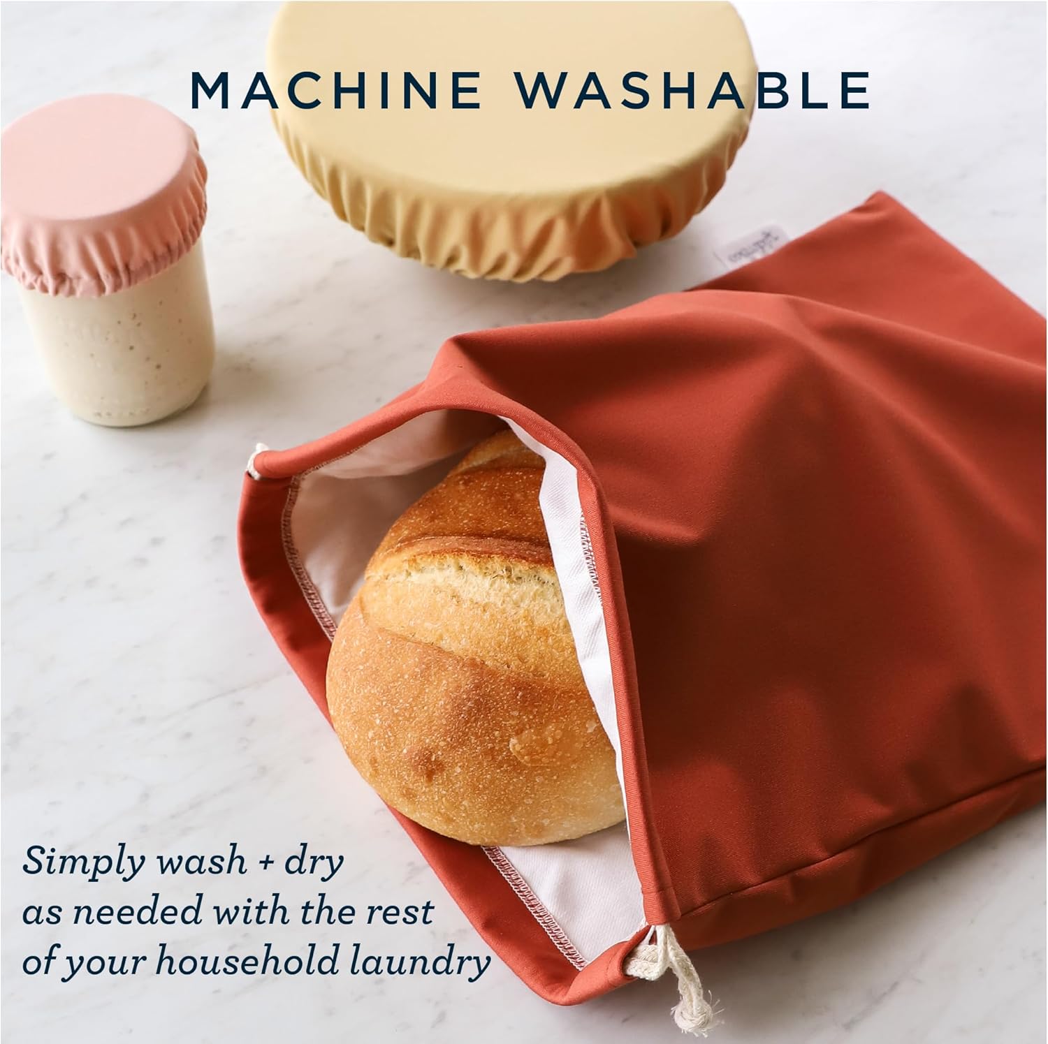 Esembly Reusable Kitchen Bundle – 3-Piece Sourdough Proofing Kit and 4 Waterproof Bowl Caps – Washable, Earth-Friendly Food Covers – Lemons/Sea Glass/Aloe