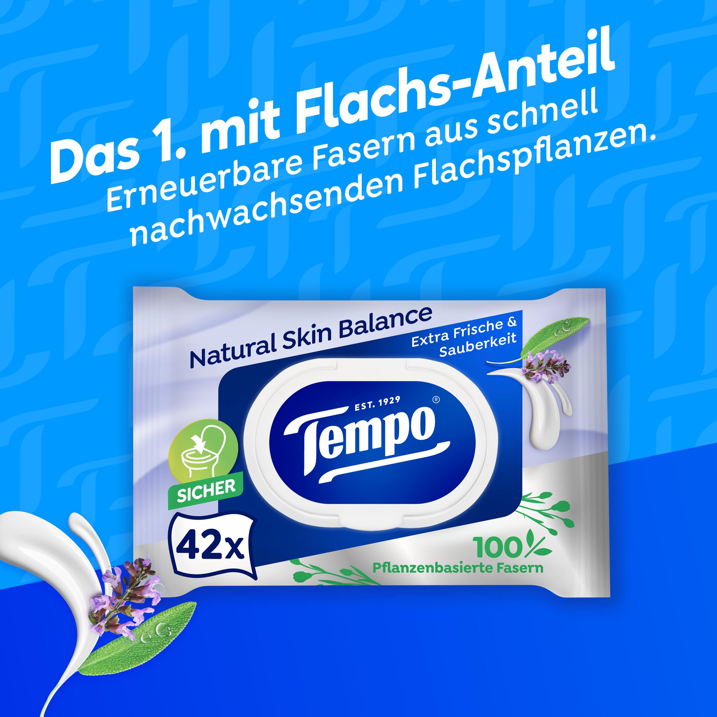 Tempo Feuchte Toilettentücher Natural Skin Balance -16 Packungen mit je 42 Tüchern - Mit Panthenol und Kräuterextrakt - Herunterspülbar