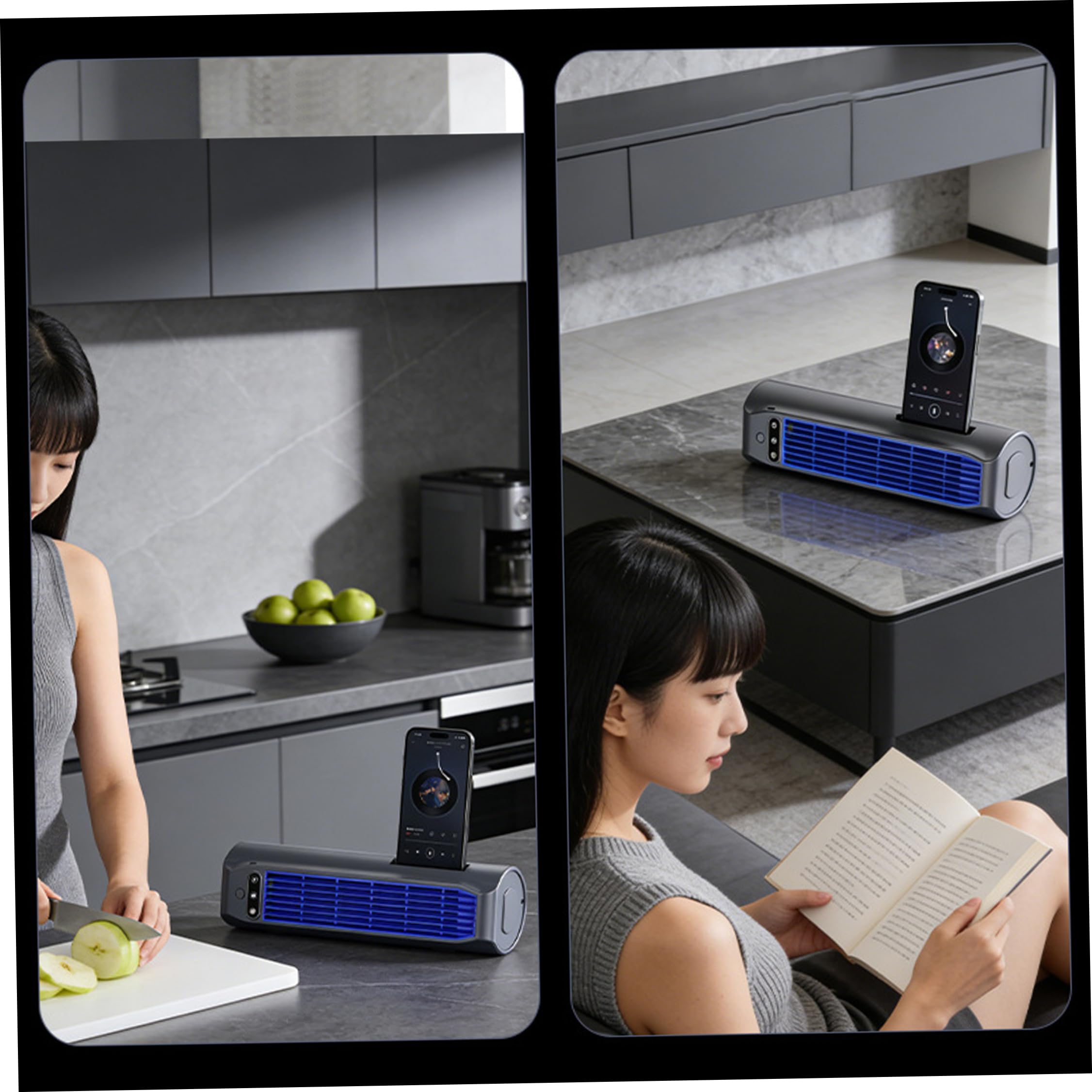 Gris 2 Juegos de Aire Acondicionado Inalámbrico Ventilador de Torre Pequeña Recargable USB de 3 Velocidades Ventilador de Enfriamiento de Montaje en Pared y Reclinado con Soporte para Teléfono para