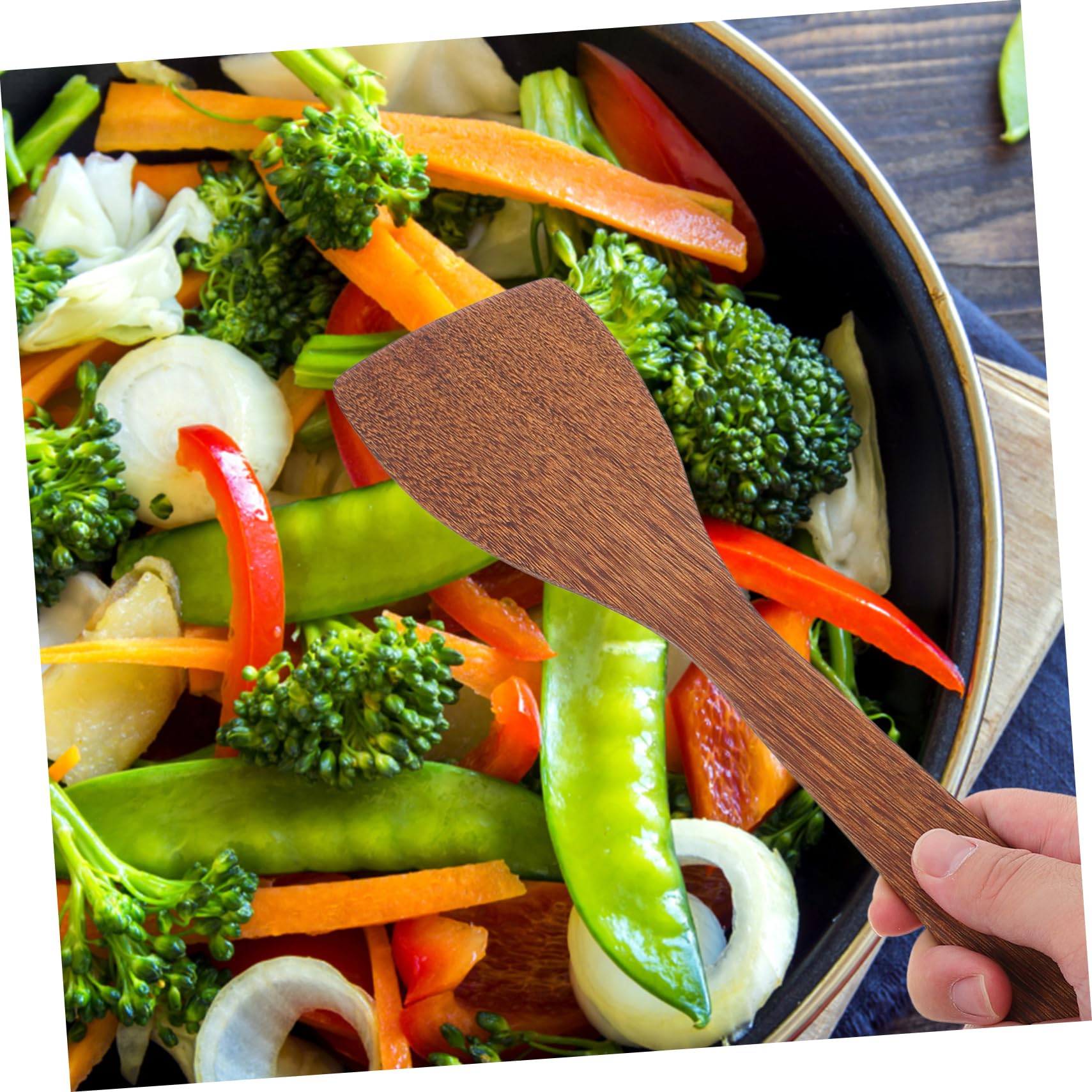 DECHOUS Set Di 5 Spatole Da Cucina in Legno Naturale Per Cucinare Utensili Da Cucchiaio Da Zuppa Con Manico