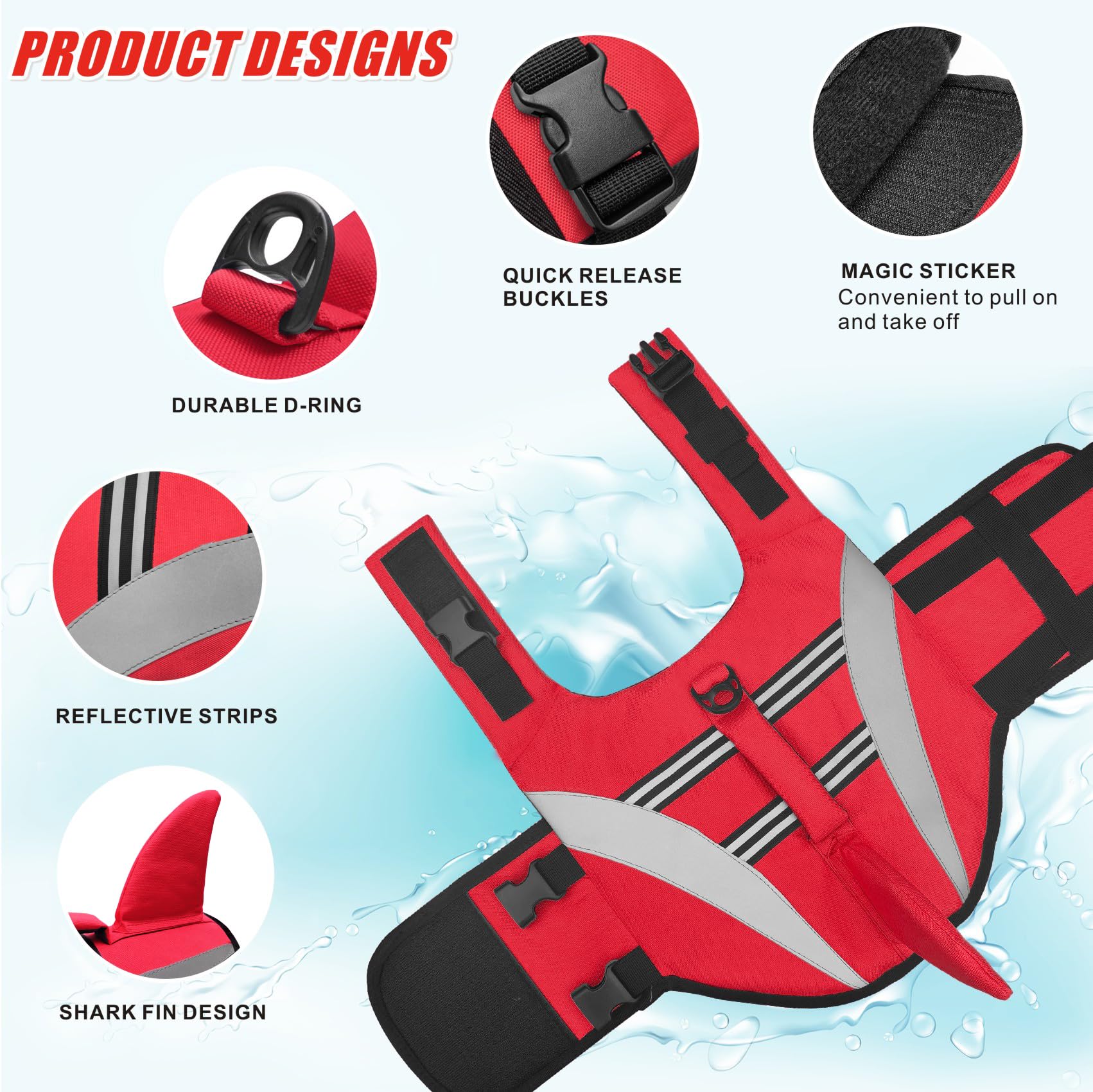 Gilet de Sauvetage Haute flottaison pour Chien Requin - Manteau réfléchissant pour Animaux de Compagnie