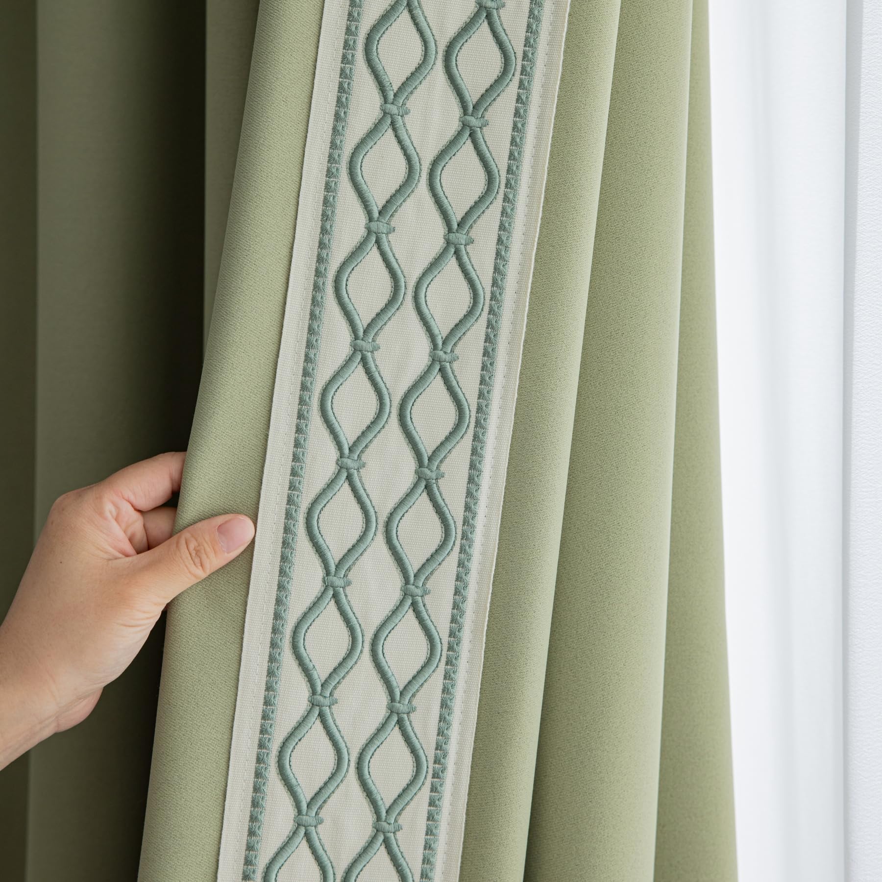 VisionaryHomeDesign Green Pinch Pleat Curtains with Trim -Timeless Style for Elegant Spaces(2 Panels) (50‘’W x 84‘’L)