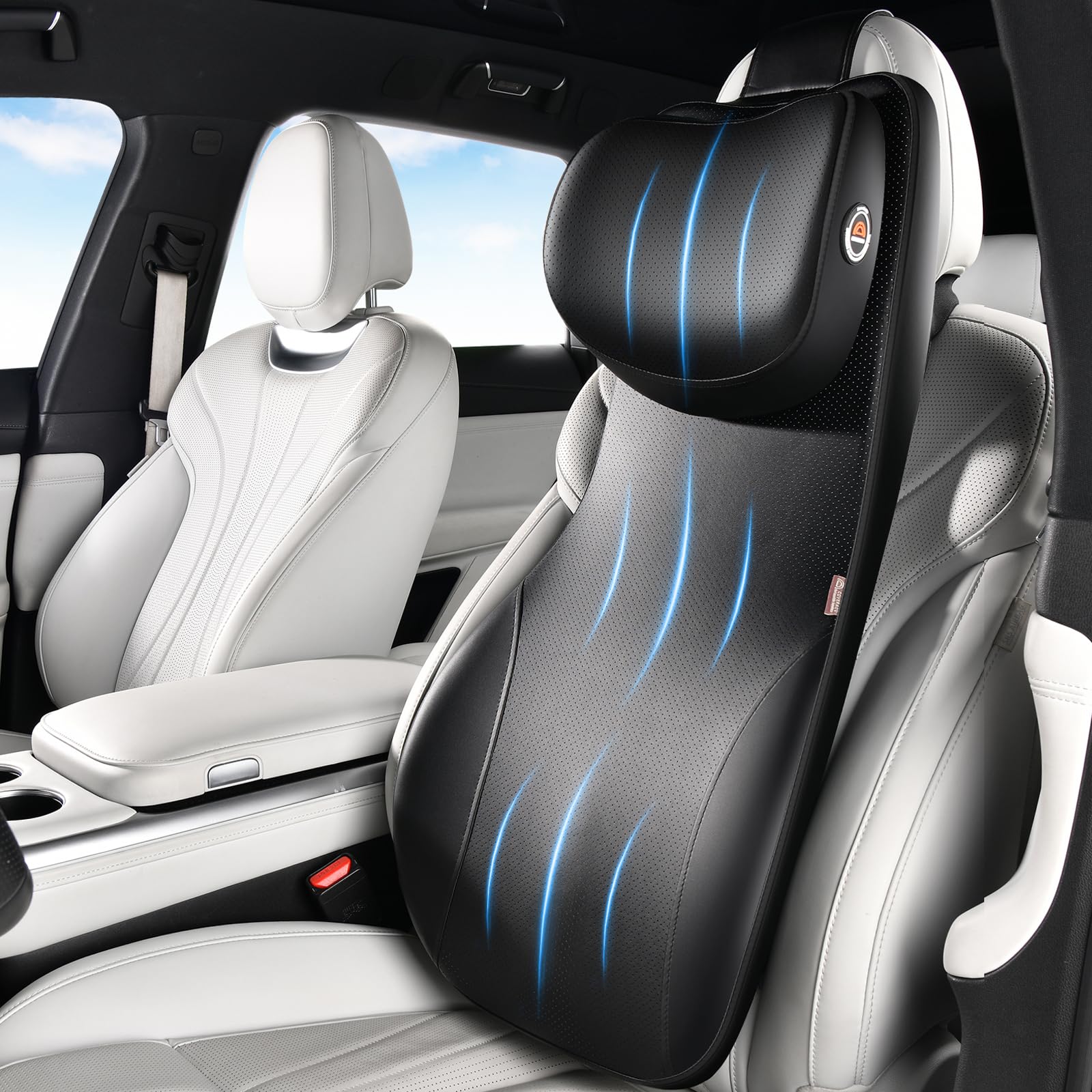 Coverado Car Seat Lumbar Support Pillow and Adjustable Headrest One-Piece Design, Memory Foam Breathable Back Neck Support Cushion, Ergonomic Widened Design for Car Truck Long Driving Back Pain Relief