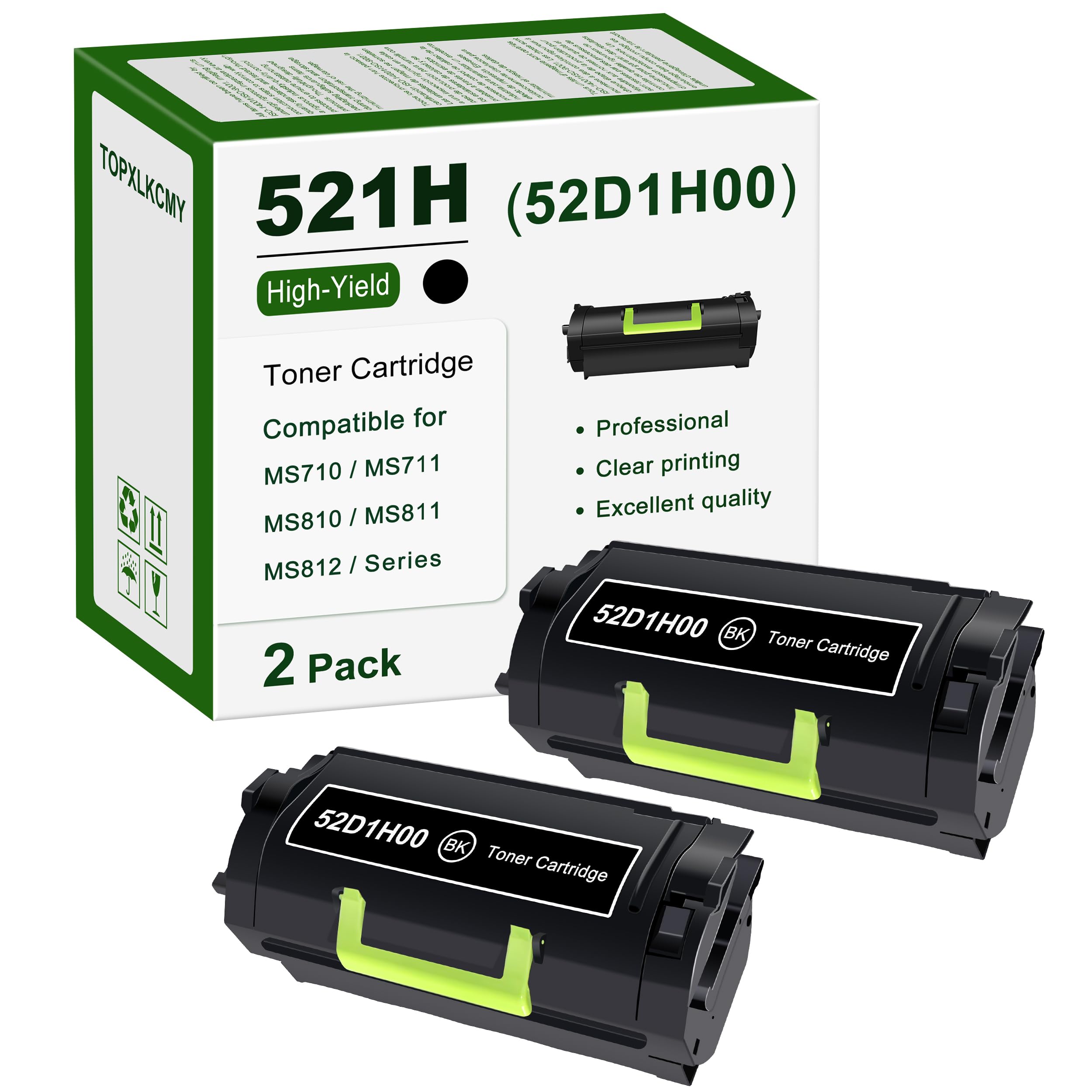 521H (52D1H00) High Yield Black Toner Cartridge 2-Pack Replacement for Lexmark MS710n MS710dn MS711dn MS810n MS810dn MS810de MS810dtn MS811n MS811dn