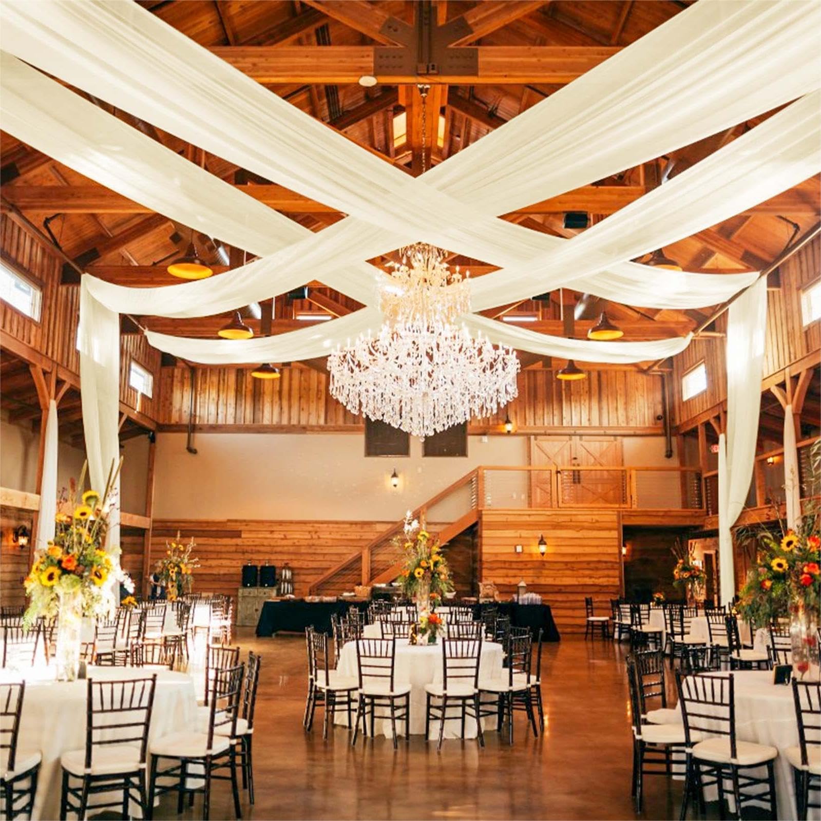 Ivory Ceiling Drapes for Wedding - 5ft x 15ft Sheer Curtain with Romantic Decorations for Party Banquet Ceremony Stage