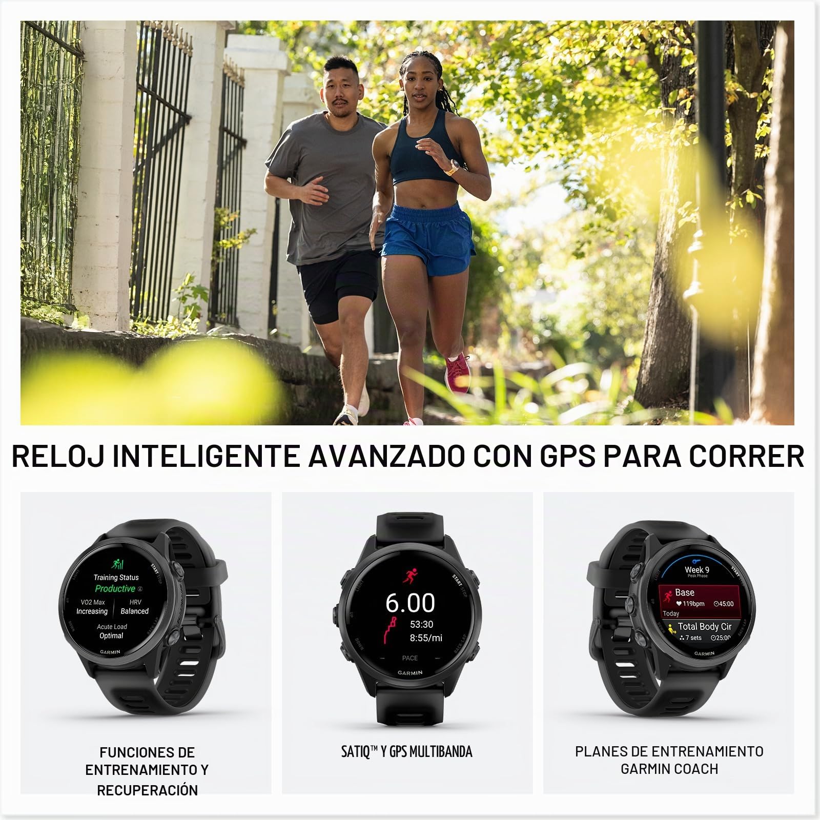 Garmin® Forerunner® 570, 42 mm, Reloj Inteligente avanzado GPS para Correr y triatlón, Pantalla AMOLED, características de Entrenamiento y recuperación, Aluminio Gris Pizarra con Correa Negra | Reloj inteligente GPS avanzado más pequeño para correr y tria