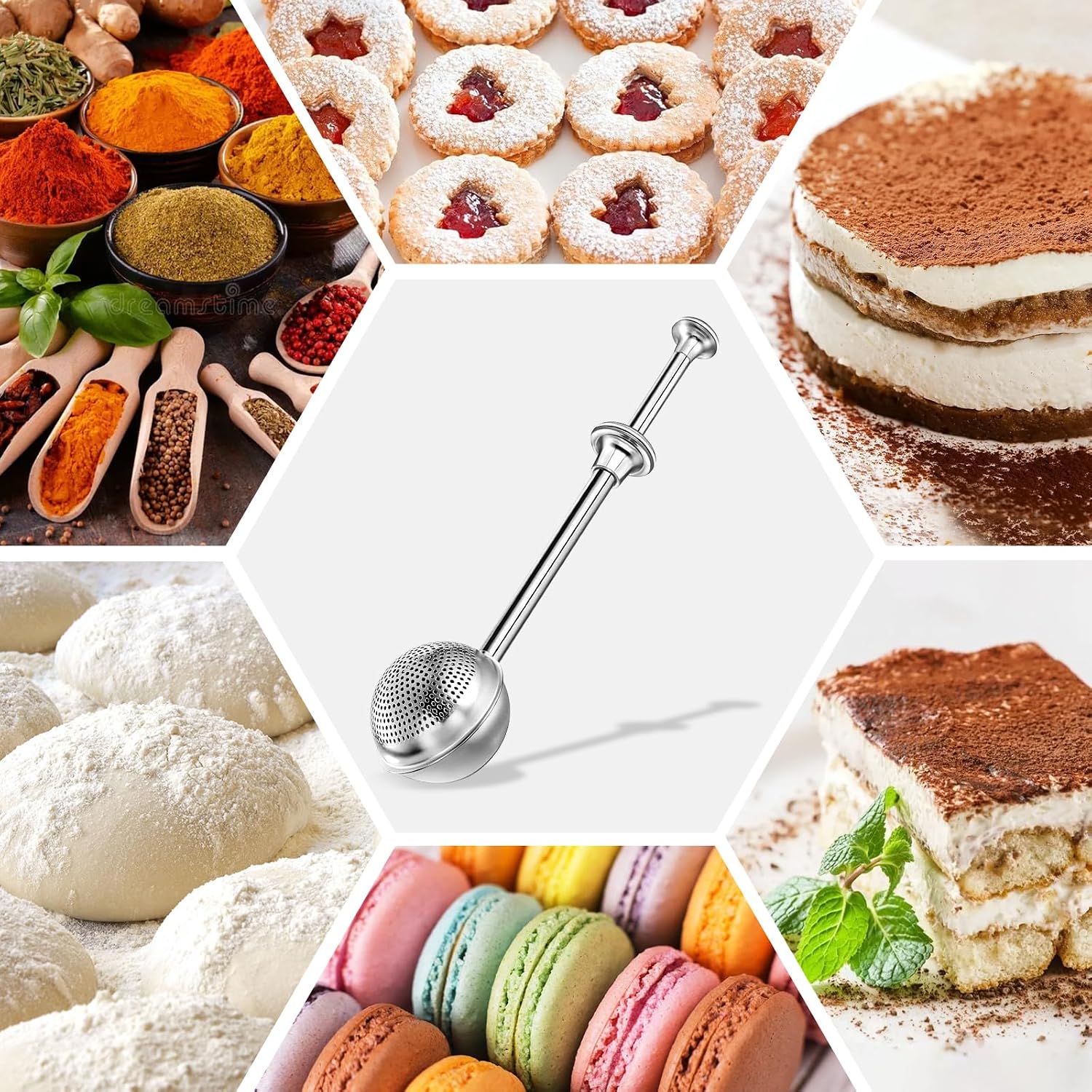 Powdered Sugar Flour, Powdered Sugar Shaker Duster Flour Dispenser Shaker with 18/8 Stainless Steel One-handed Operation Shaker Duster for Sugar Flour and Spices