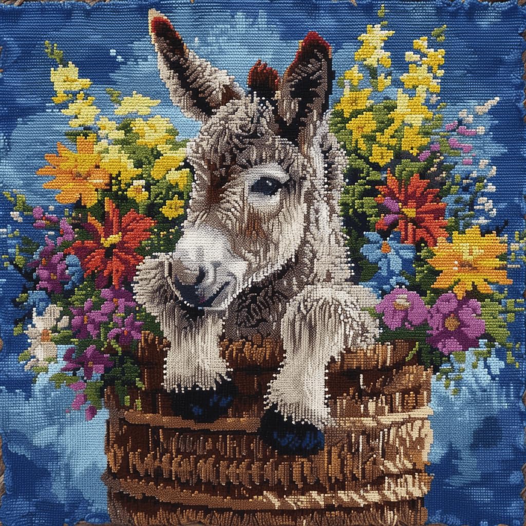 WallustrioaW Latch Hook Kits Pillow,Donkeys and Flowers