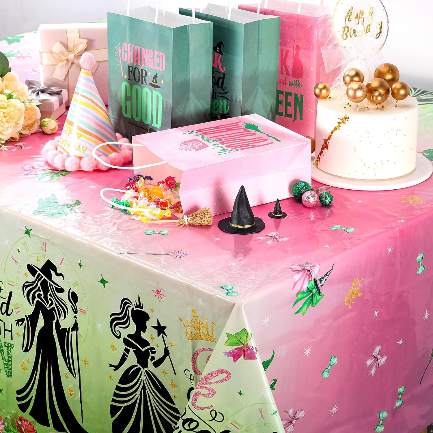 Booson 3Pcs Witch Party Tablecloth 54" x 108" Pink and Green Party Decorations Princess Disposable Waterproof Rectangle Plastic Table Cover for Kids Baby Shower Wedding Halloween Birthday Supplies - Image 7