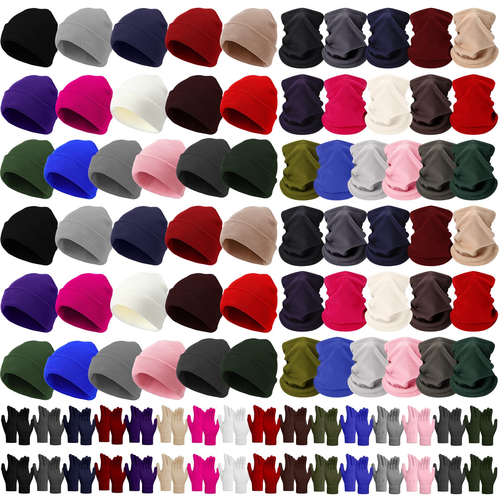 Yunsailing Wintermütze, Schal, Handschuhe, Strickmütze, Fleece, Halswärmer für Männer und Frauen, 96-teilig, Siehe Abbildung., Einheitsgröße