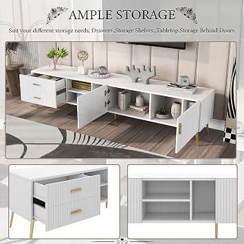 TV Unit for 80 Inch TV, 2 Door 2 Drawers TV Console Table Modern Lowboards Living Room Cabinet Media Stand Furntiure 180cm