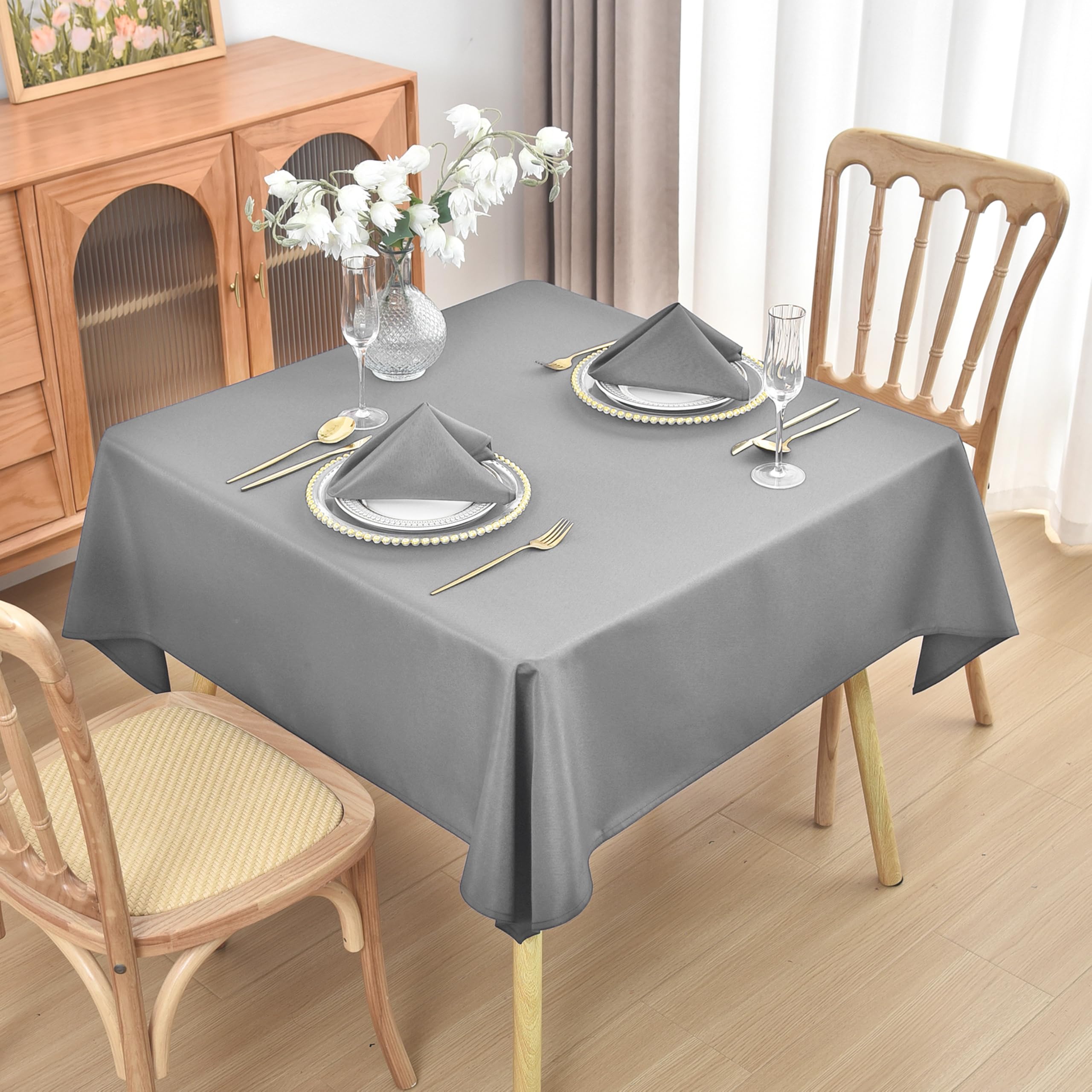 Viiamacki Square Tablecloth, 52 x 52 Inch, Stain and Wrinkle Resistant Machine Washable Polyester Table Cloth, Fabric Square Card Table Cover for Patio Grey