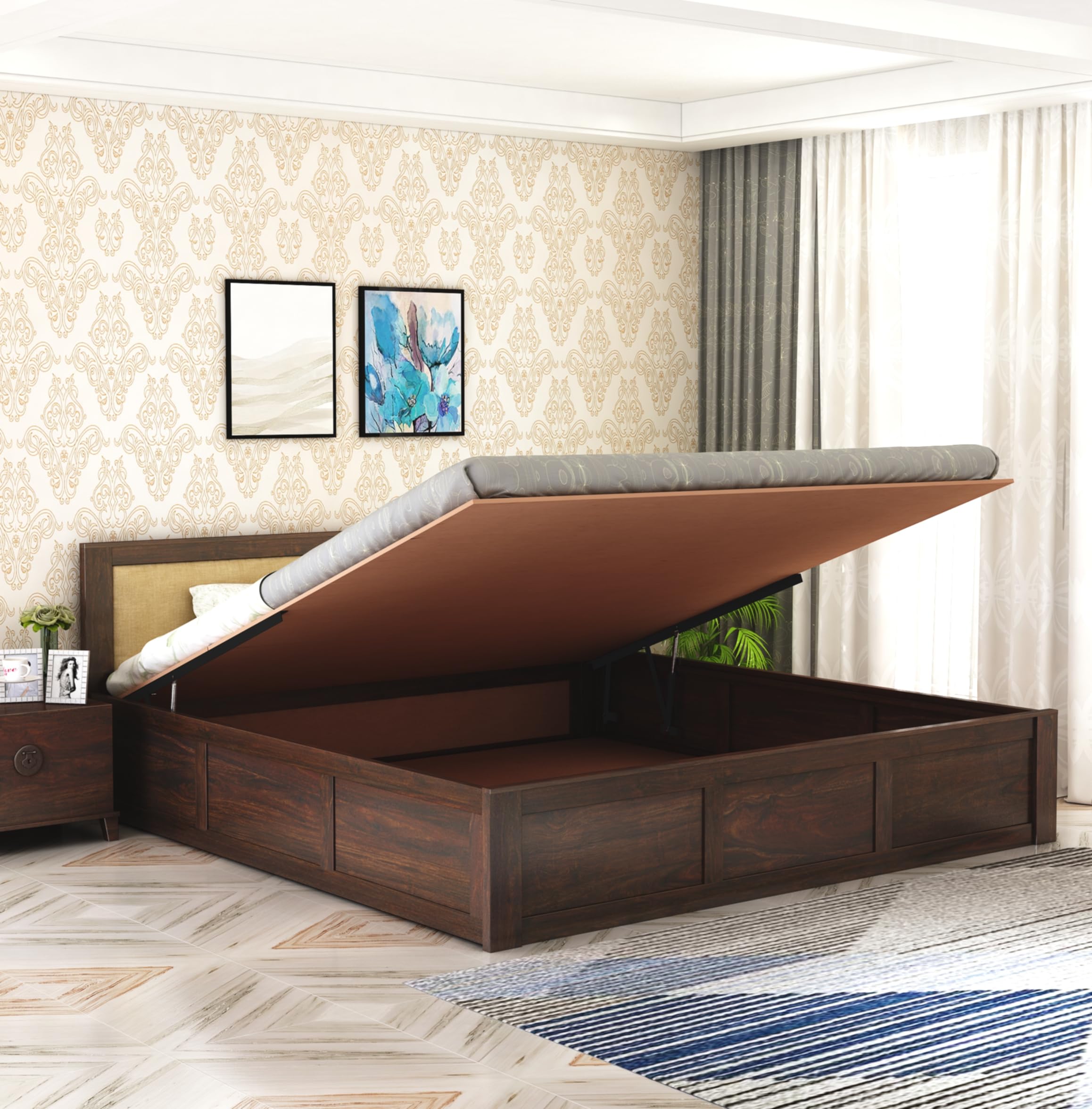 GHROYAL Sheesham Wood Queen Size Bed with Hydraulic Storage for Bedroom Living Room Home Hotel Furniture Wooden Double Bed Cot Palang for Guest Room (Walnut Finish) | 1 Year Warranty (B0BZYG1ZN7) Amazon Price History, Amazon Price Tracker