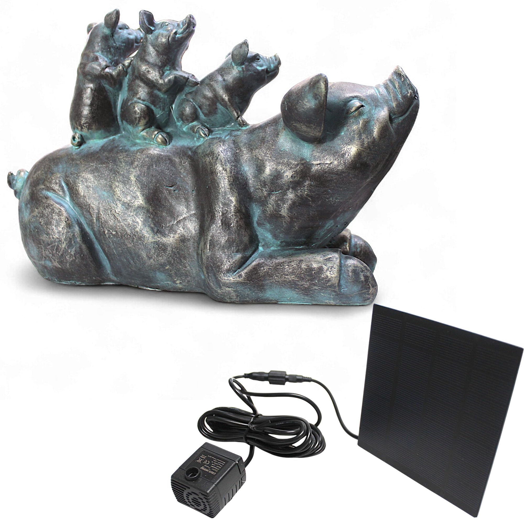 Garghilé solaire avec pompe, statuette d'étang avec pompe solaire et jeu d'eau, décoration de jardin en polyrésine effet bronze, fontaine solaire pour bassin de jardin et cours d'eau