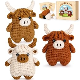 Fortuning's JDS Crochet Kit for Beginners - Crochet Highland Cow Beginner Crochet Kit for Adults, Complete Scottish Cow Crochet Animal Kits, Easy Crocheting Knitting Starter Kits Gifts