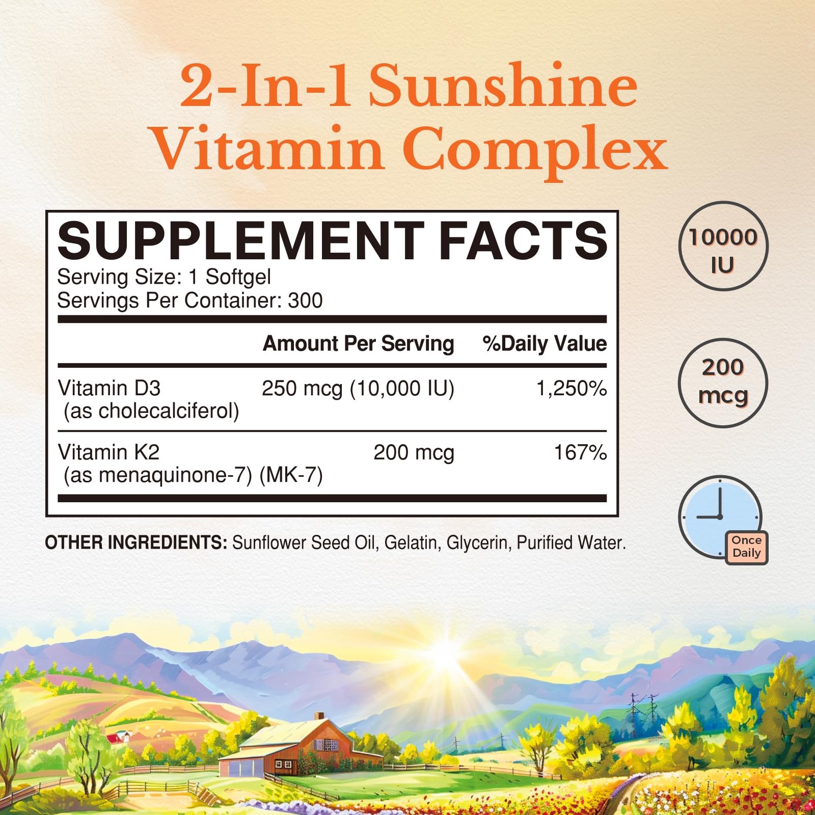 Vitalitown Vitamin D3 K2, D3 10000 IU, K2 (MK7) 200mcg, 300 Softgels — Amazon image 2