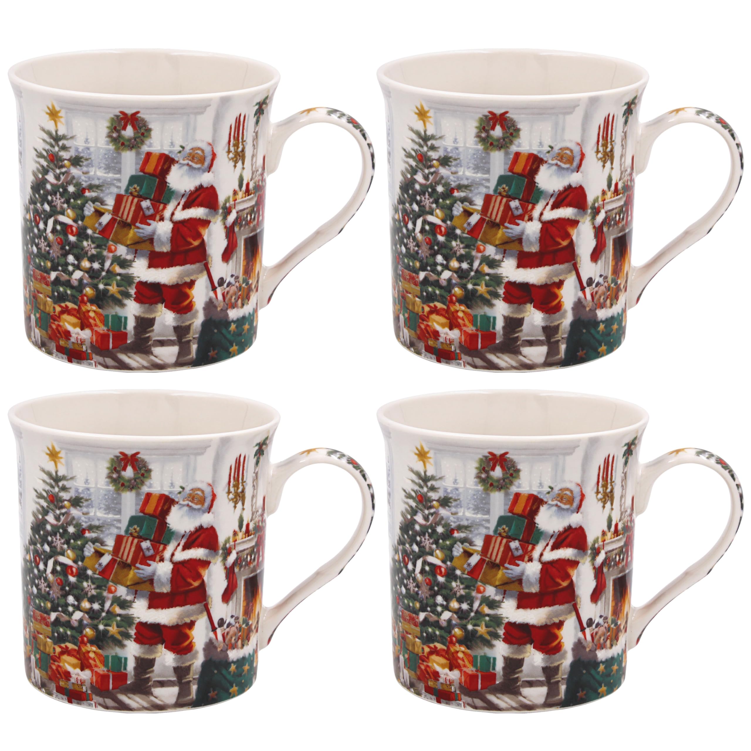 The Leonardo Collection Women's White Santa Mugs Set 4 For Hot Drinks | Reusable Fine China Coffee Cups For Kitchen & Home | Durable Printed Tea Mugs For Every Occasion | Long-Lasting Cup For All Types Of Beverages