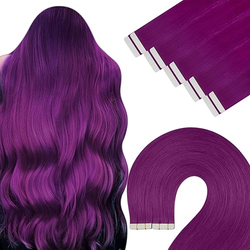 YoungSee Extensiones de cabello humano con cinta morada de 12 pulgadas, extensiones de cabello humano Remy con cinta adhesiva, 10 unidades,