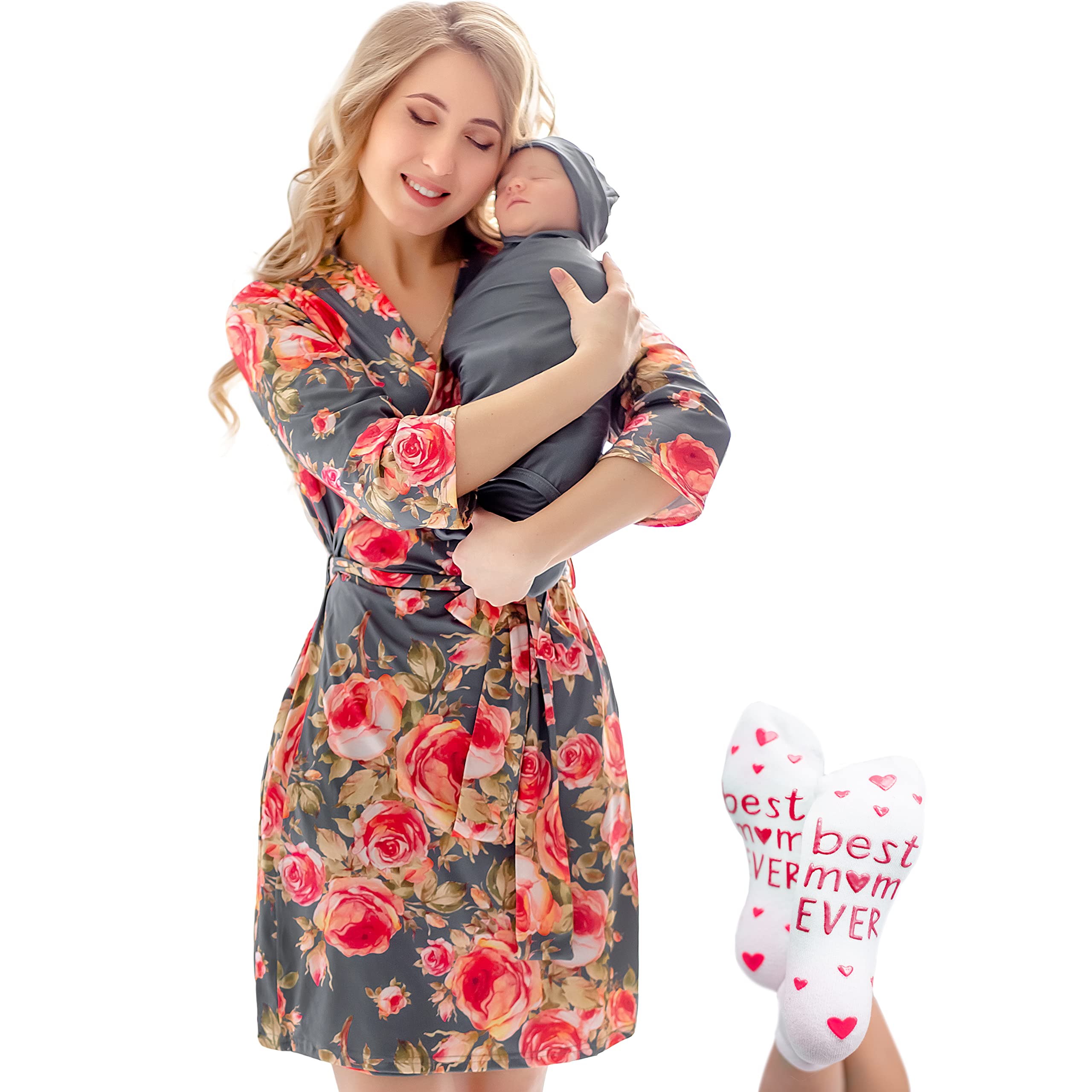 Mommy and Me Robe and Swaddle Set | Maternity Robe Matching Baby Girl, Boy