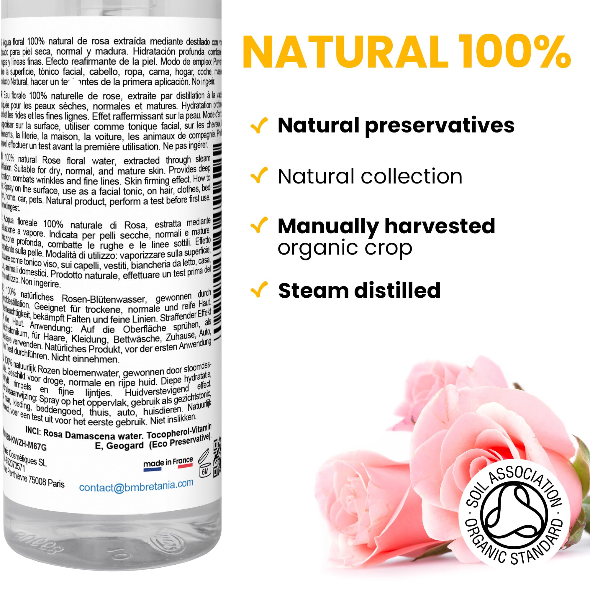 Organic Rose Water Facial Cleanser, Moisturising Toner for Dry and Mature Skin Make-up Remover with Anti-Ageing - Image 2