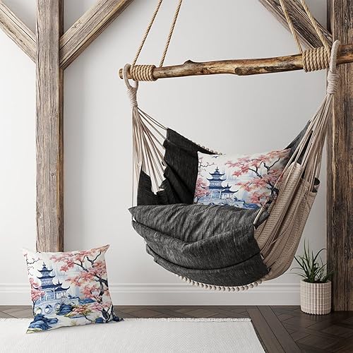 Miniatura 4 de Zyadsinoudor Set of 2 Throw Pillowcase Chinoiserie Pagoda Pillowcase Dynasty 20x20in Decorative Pillow Home Cotton Linen Elegant Pillow Cover for