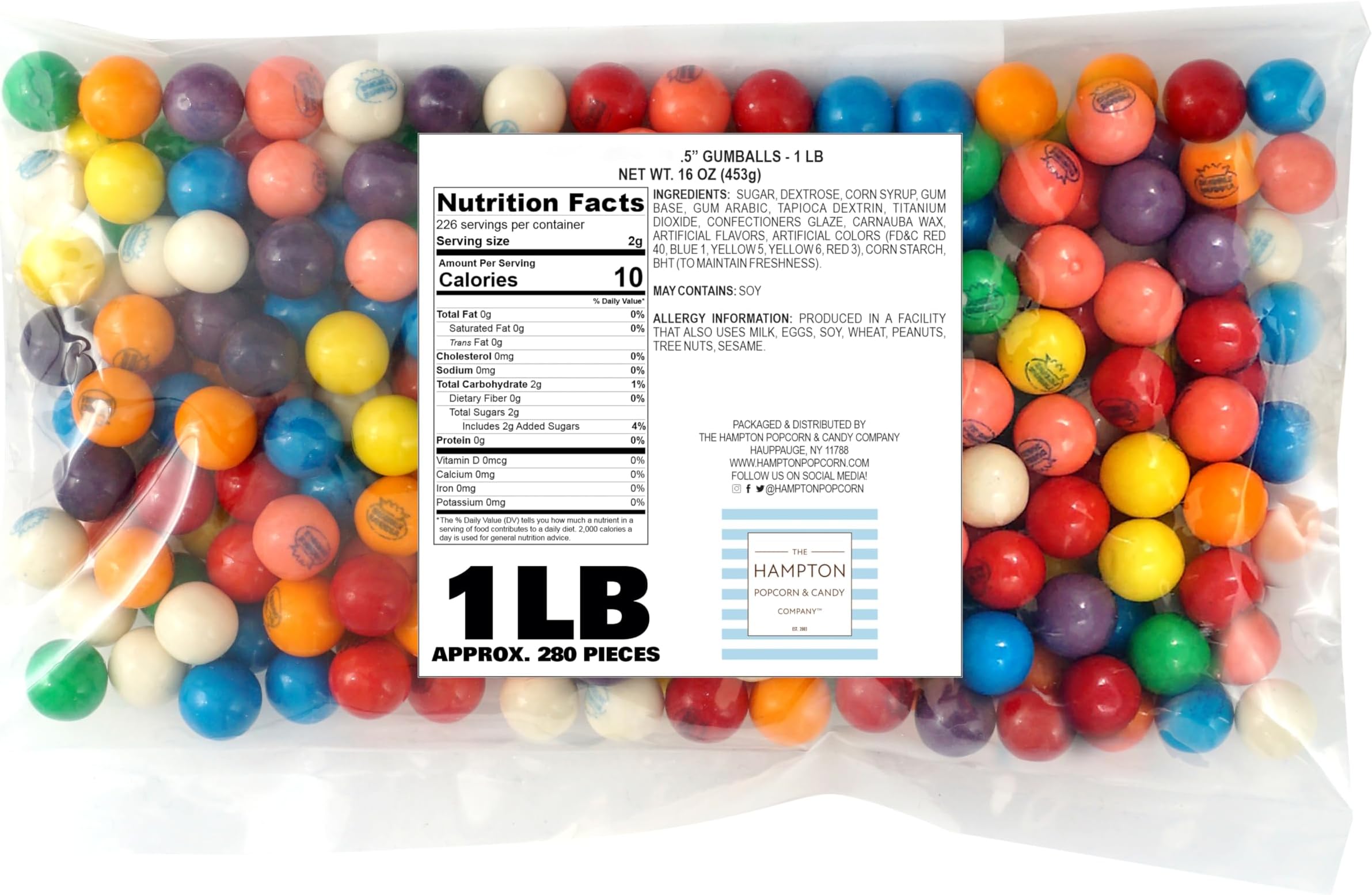 Gumball for Gumball Machine, 0.5 Inch Mini Gumballs, About 280 Pieces, 1 lb Bulk Bag, Double Bubble Assorted Fruit Flavor Bubble Gum, Gumball Machine Refill