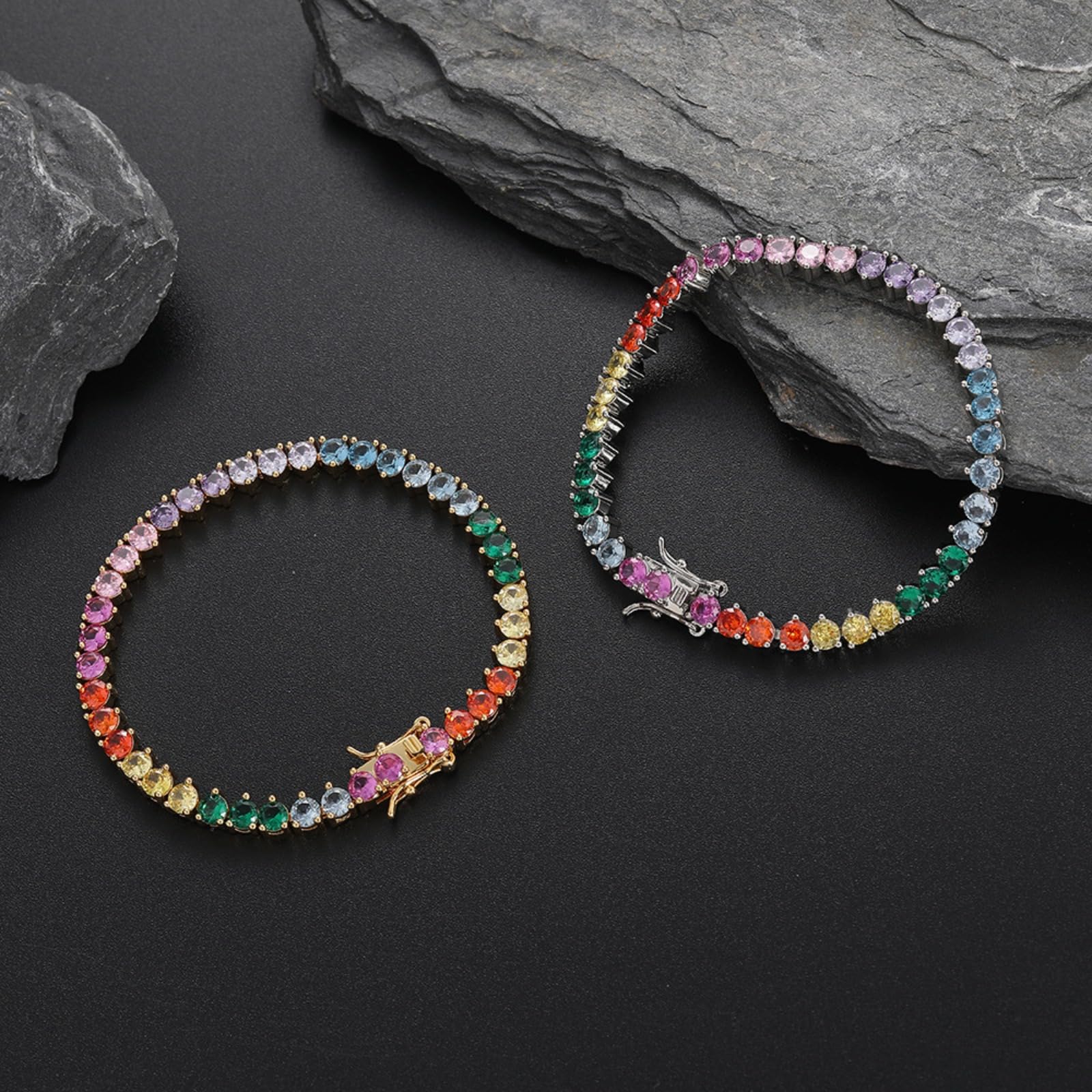 4mm 18K pozłacane klasyczna imitacja diamentu bransoletka tenisowa okrągły krój cyrkonia bransoletki dla kobiet ślub bal nowożeńców ，Diamentowe bransoletki(7 Inch)