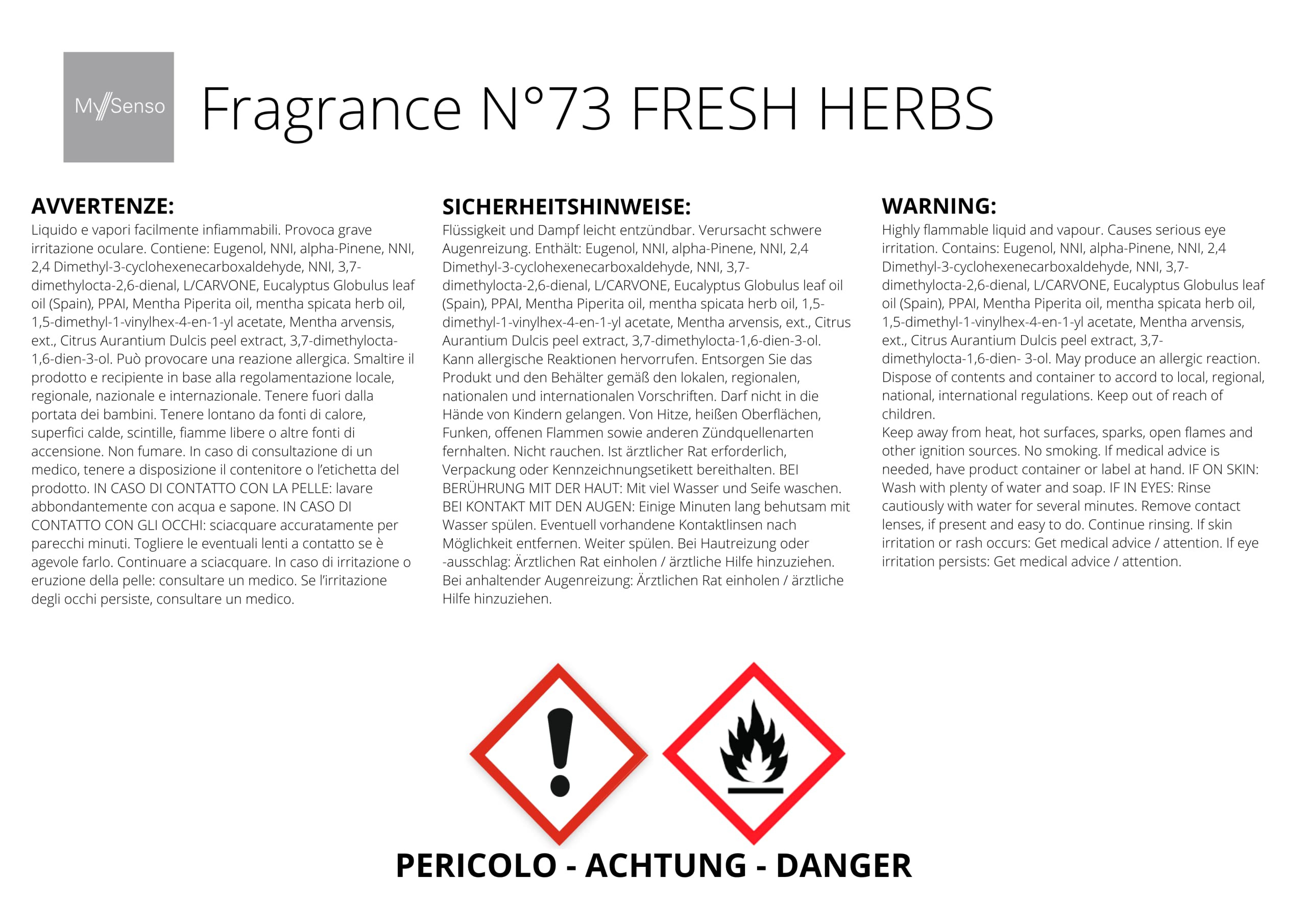 MySenso Alpine - N°73 Fresh Herbs - Diffusore a bastoncini con olio di pino cembro biologico - fragranza alpina per casa e ambiente - profumo fresco – confezione regalo elegante e sostenibile