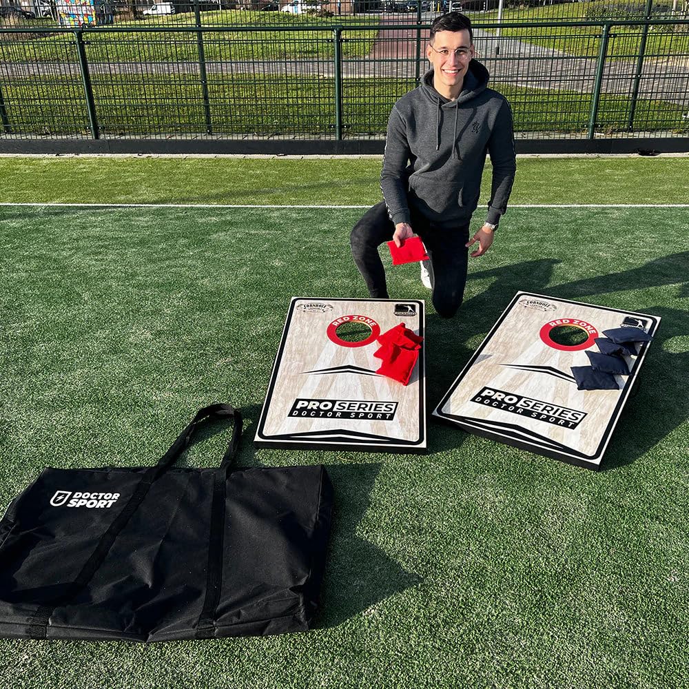 Profi Series Cornhole Doppel Komplett - 2X 90x60cm inkl. 8 Bean Bags - Amerikanisches Cornhole 13kg - 400 Gram Bean Bags- 15x15 cm- und Tragetasche