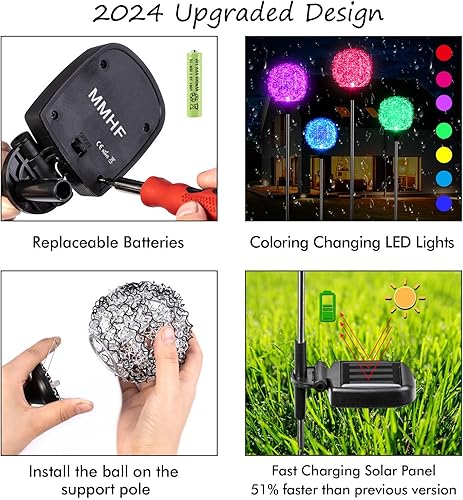 Miniatura 6 de Luces solares de jardín para exteriores, luz de jardín alimentada por globo, luces LED solares de estaca multicolor cambiantes para patio, patio,