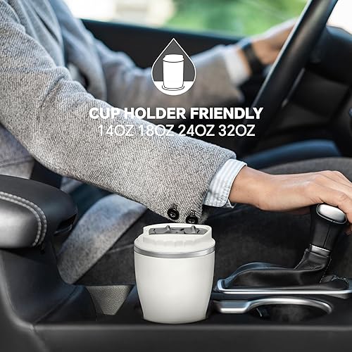 Miniatura 6 de Ideus - Vaso térmico con tapa y popote de 14 oz, vaso para café de viaje con aislamiento al vacío de doble pared a prueba de fugas de acero